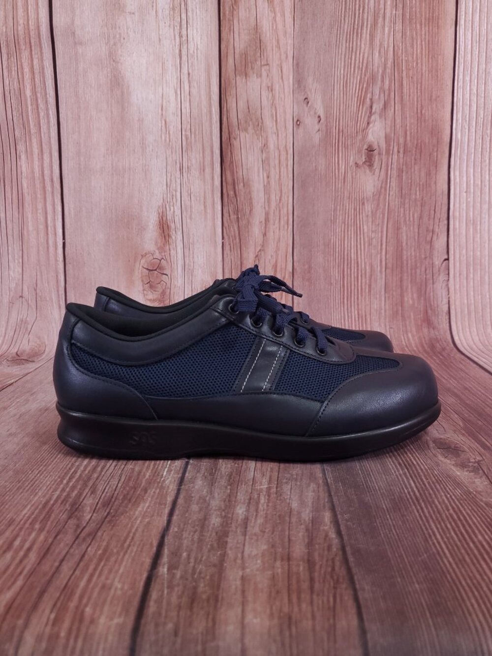 SAS FT Mesh Walking Shoes Womens 9.5 WW Leather Sneakers Comfort USA Navy Blue - Picture 3 of 14
